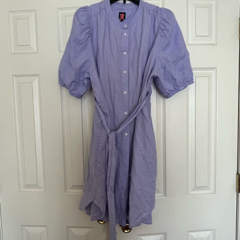 GAP Light Purple Midi Dress with Puff Sleeves
